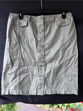 New York & Company Olive Button-Front Pencil Skirt